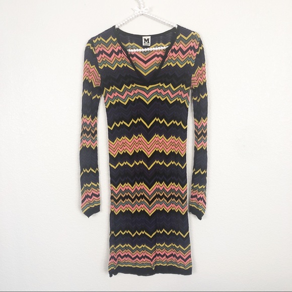 M Missoni Knit Woven Long Sleeve Dress 